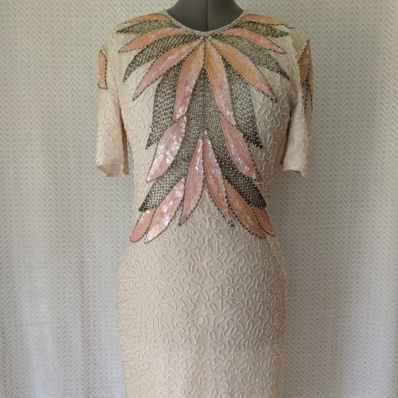 Vintage 80s Stenay Pale Pink Beaded Dress - Picture 2 of 8